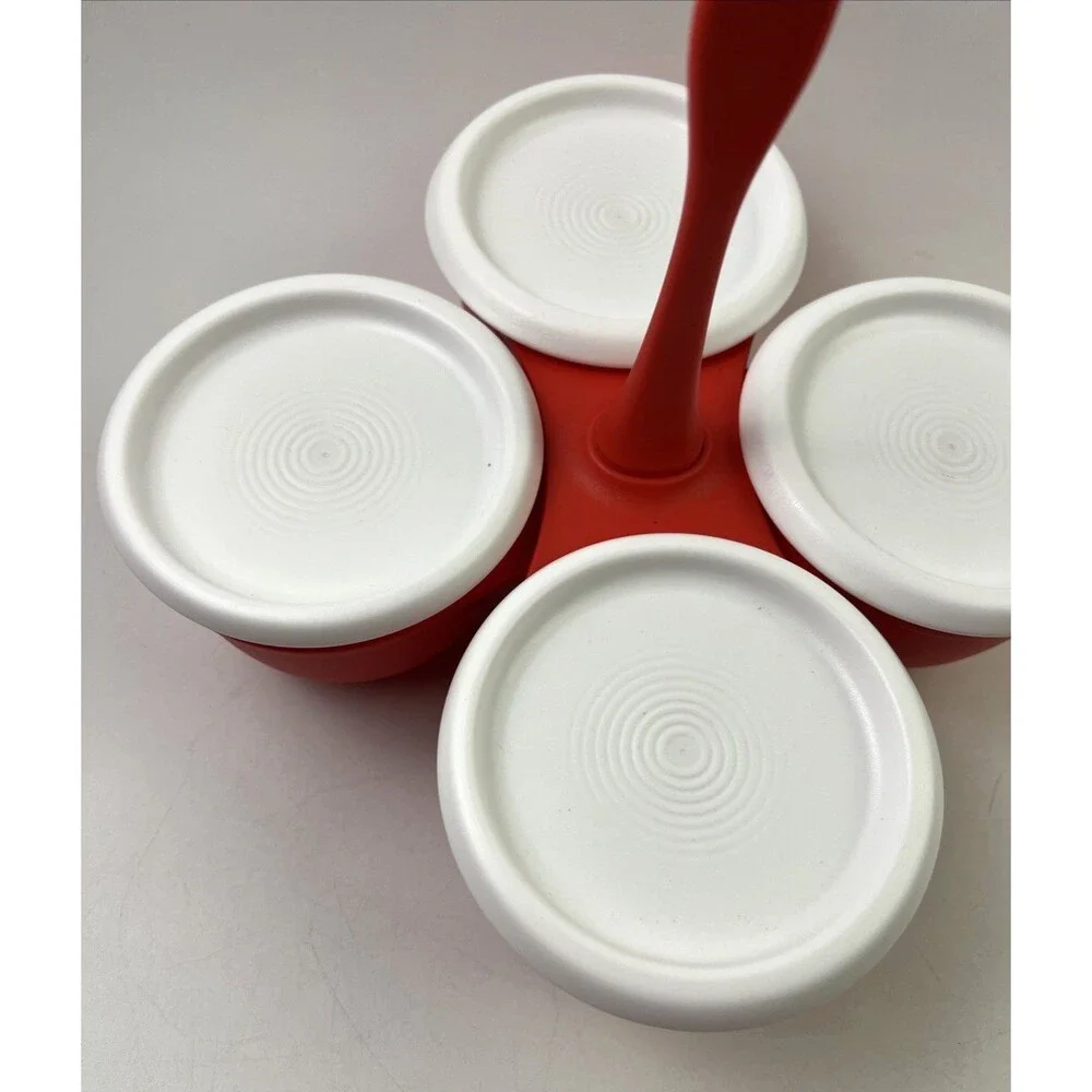 Tupperware Blossom Table Condiment Server Red With White Lids - Complete